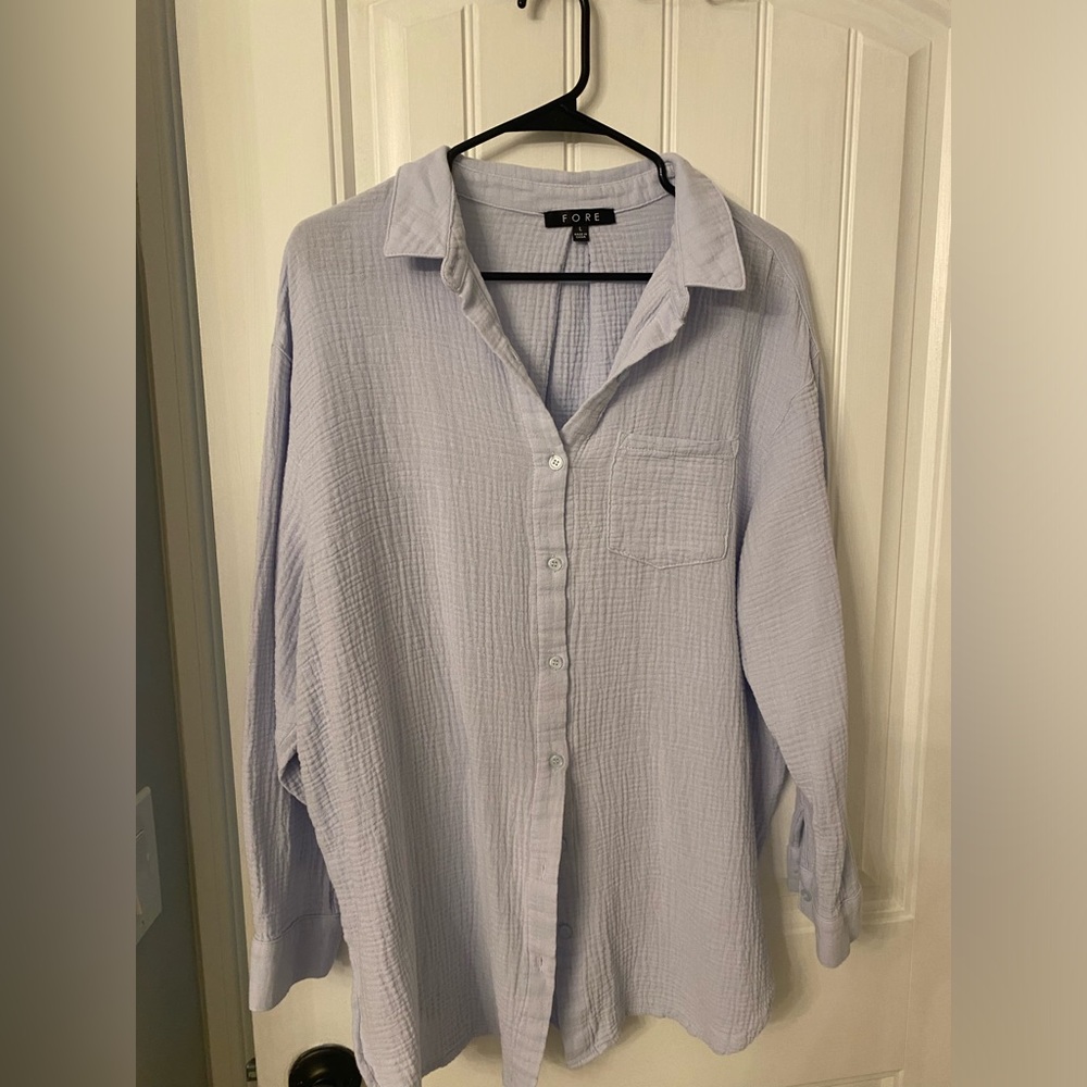 Crinkle Button down shirt, size L, Light Blue